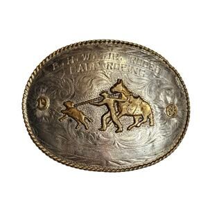 Vintage 1969 B-K Silversmiths Sterling & Brass Calf Roping Buckle